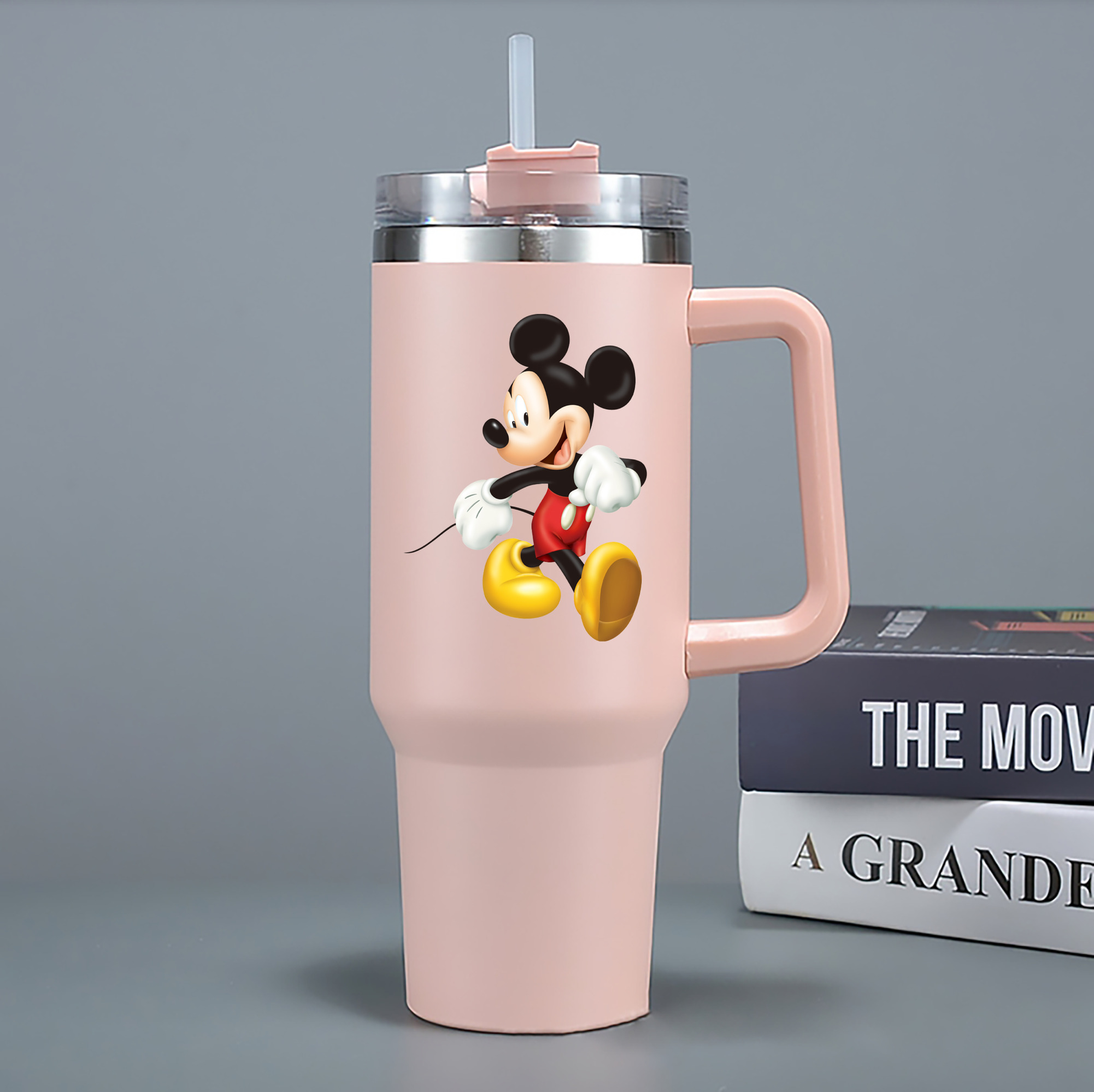 （画像用） ミッキーマウス Mickey Mouse 1200mL車用タンブラー - クリスタルステッカー（プラスチックストロー付き）